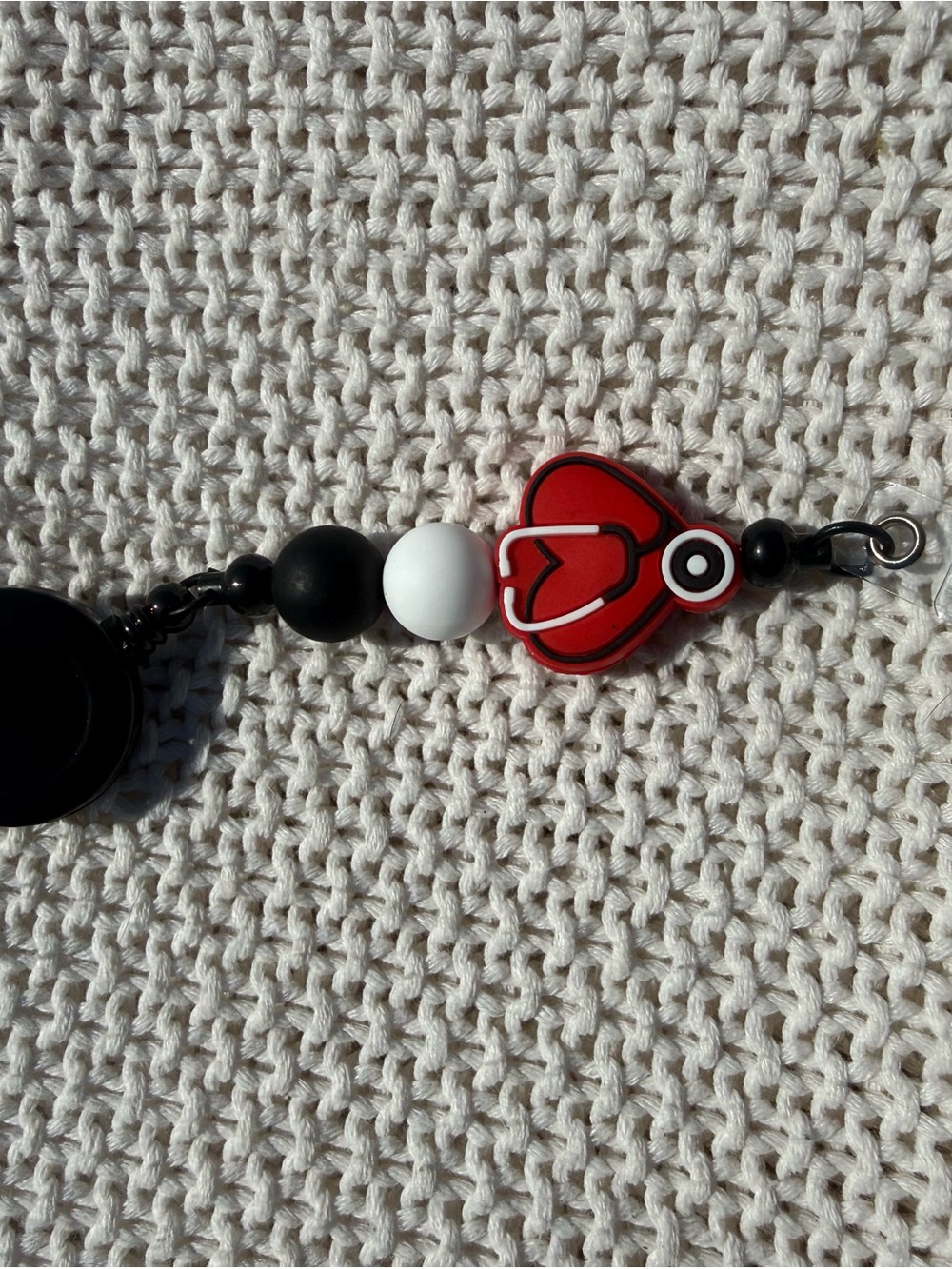 Red Heart Stethoscope Badge Reel with Black & White Beads